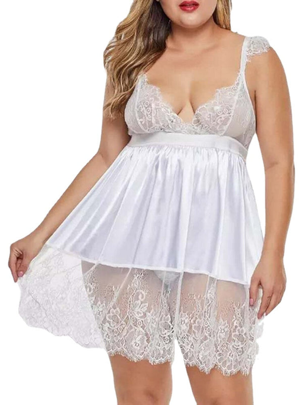 Lace Patchwork Sling Nightgown - Soft, Sheer, Elegant Sleepwear