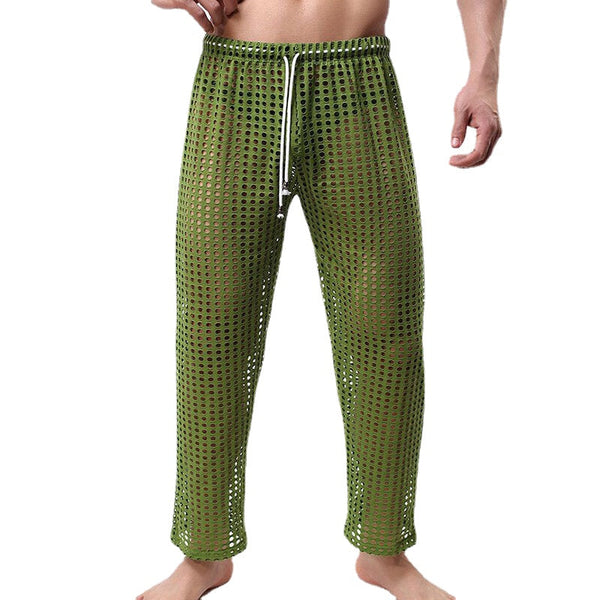 Sexy Hollow Mesh Breathable Perspective Home Sleepwear Pajamas Pants for Men