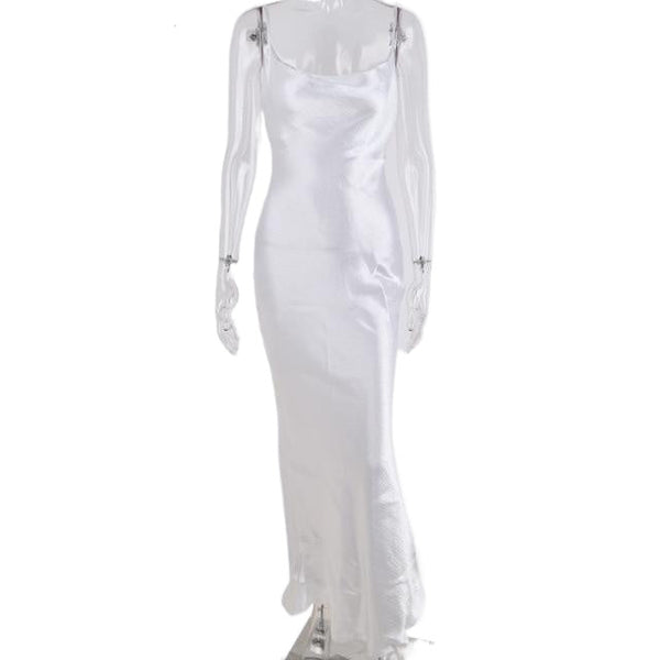 Elegant Sexy Ladies' Lace-up Spaghetti Strap Bodycon Satin Maxi Dress