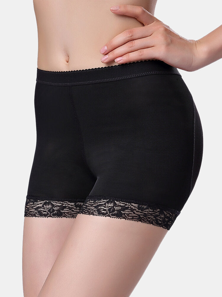Plus Size Lace Trim Lift Hips Panties with Removable Pads