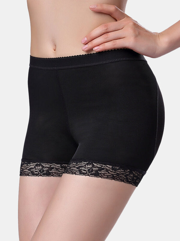 Plus Size Lace Trim Lift Hips Panties with Removable Pads