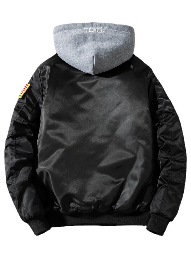 Mens Graphics Applique Warm Lined Detachable Hooded Bomber Jacket Secondary image