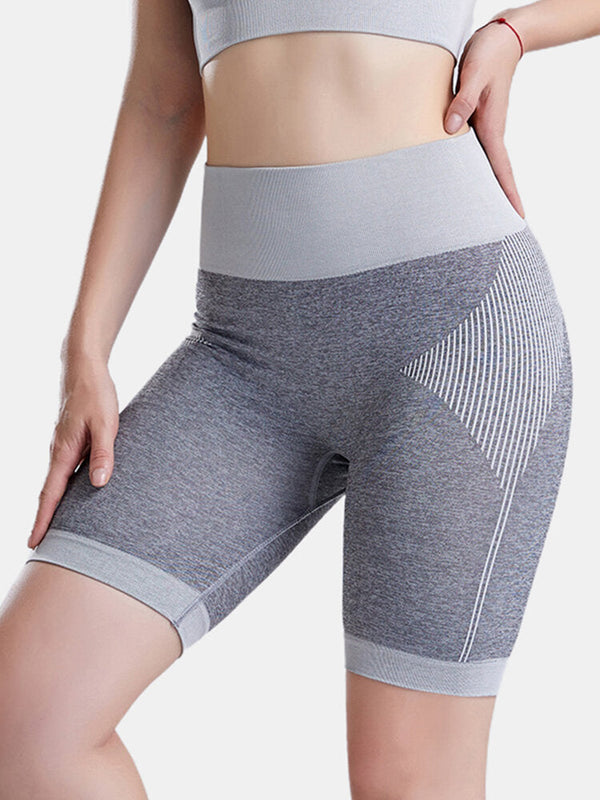Women Sport Solid Color Dry Quick Banded High Waist Biker Shorts