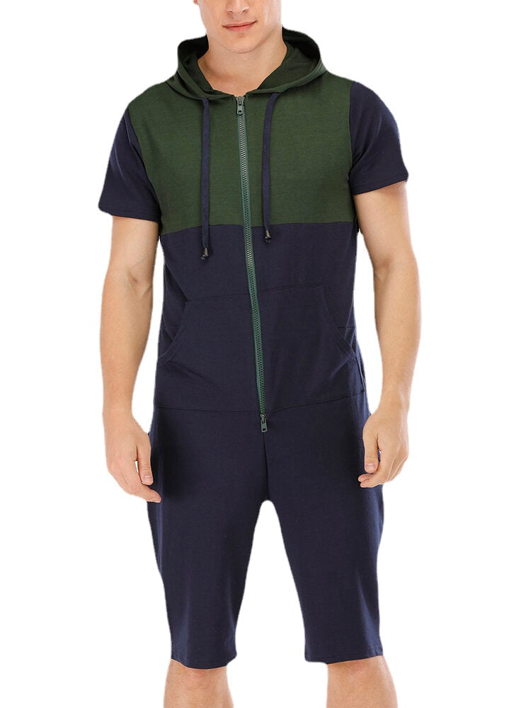Men New Fashion Casual Patchwork Short Sleeve Jumpsuit Sleepwear Main image