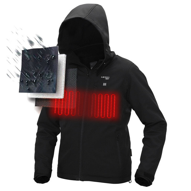 Heated Waterproof Jacket with 5 Zones, Intelligent Hood, for Work, Motorcycle, Skiing, Riding Main image