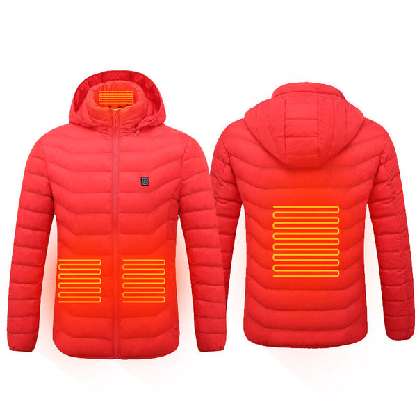 Electric USB Intelligent Heated Warm Back Abdomen Neck Cervical Spine Hooded Winter Jacket Motorcycle Skiing Riding Coats