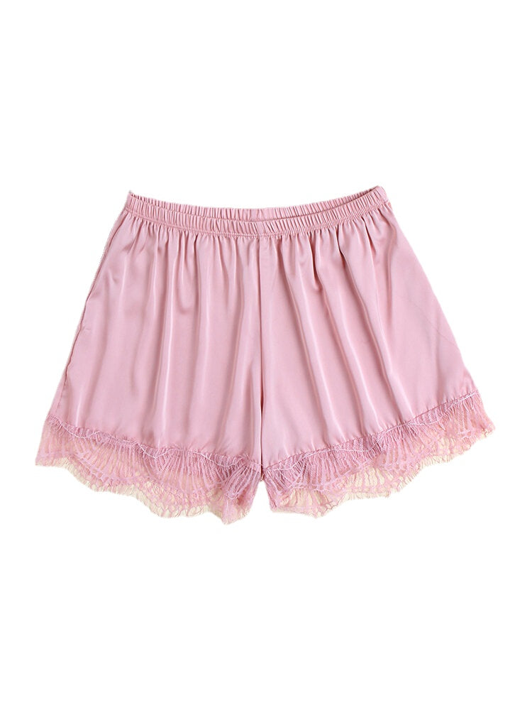 Faux Silk Seamless Lace Trim Smooth Butt Lifter Mid Waisted Safety Short Pants