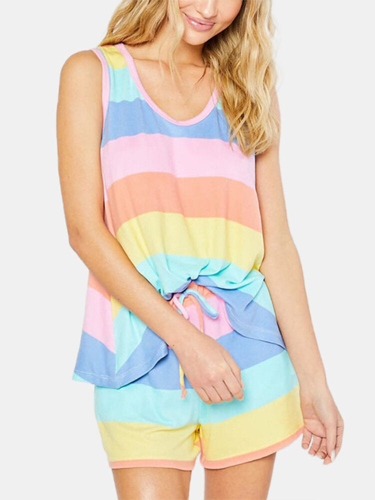 Plus Size Women's Striped Sleeveless Pajama Set - Soft Sleepwear Tank Top