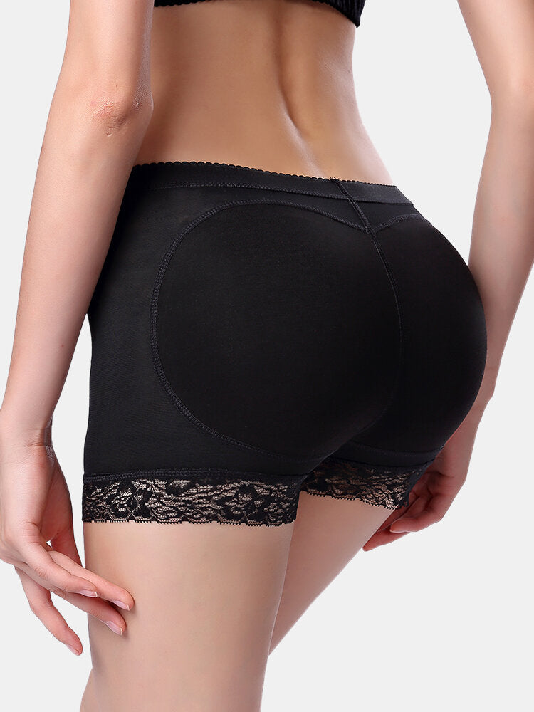 Plus Size Lace Trim Lift Hips Panties with Removable Pads