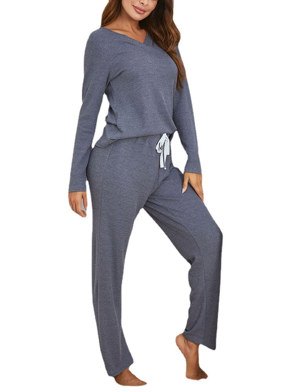 Plus Size Women's V-Neck Two-Piece Lounge Pajama Set