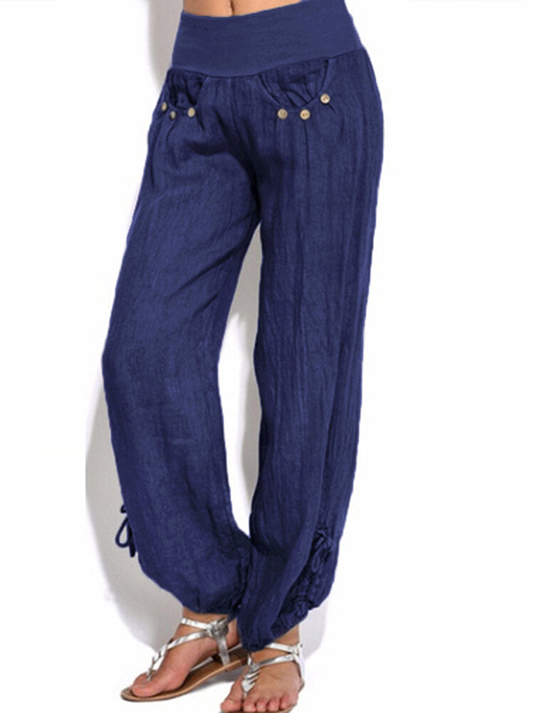 Women Casual High Waist Solid Color Button Yoga Harem Pants Secondary image