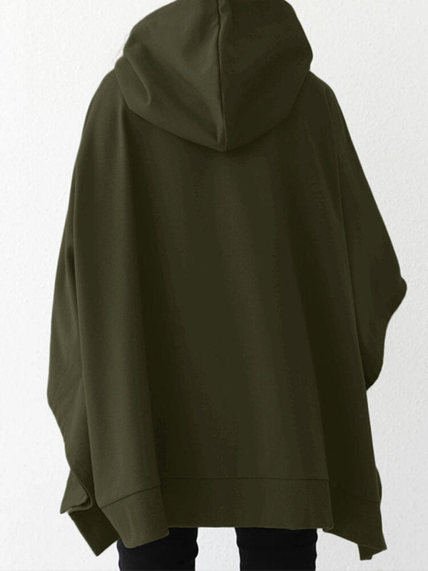Women Solid Color Turtleneck Collar Dolman Sleeveless Retro Hooded Sweatshirt