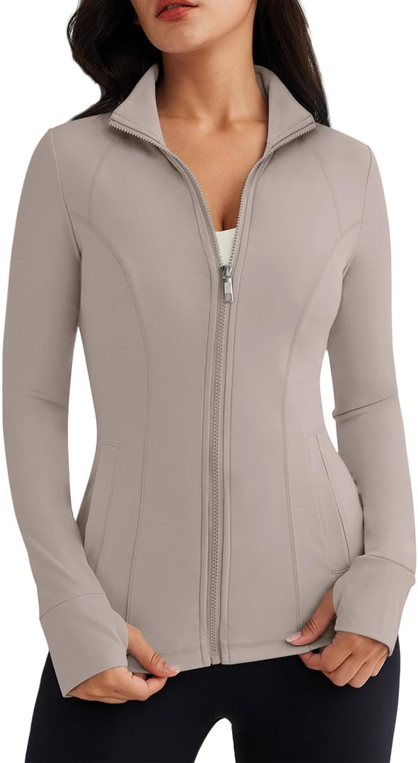 Women’s Full Zip Athletic Jacket – Breathable Lightweight Zip-Up Hoodie with Stand-Up Collar