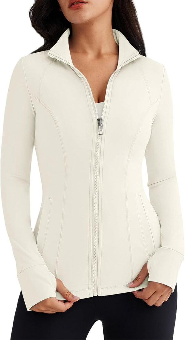 Women’s Full Zip Athletic Jacket – Breathable Lightweight Zip-Up Hoodie with Stand-Up Collar