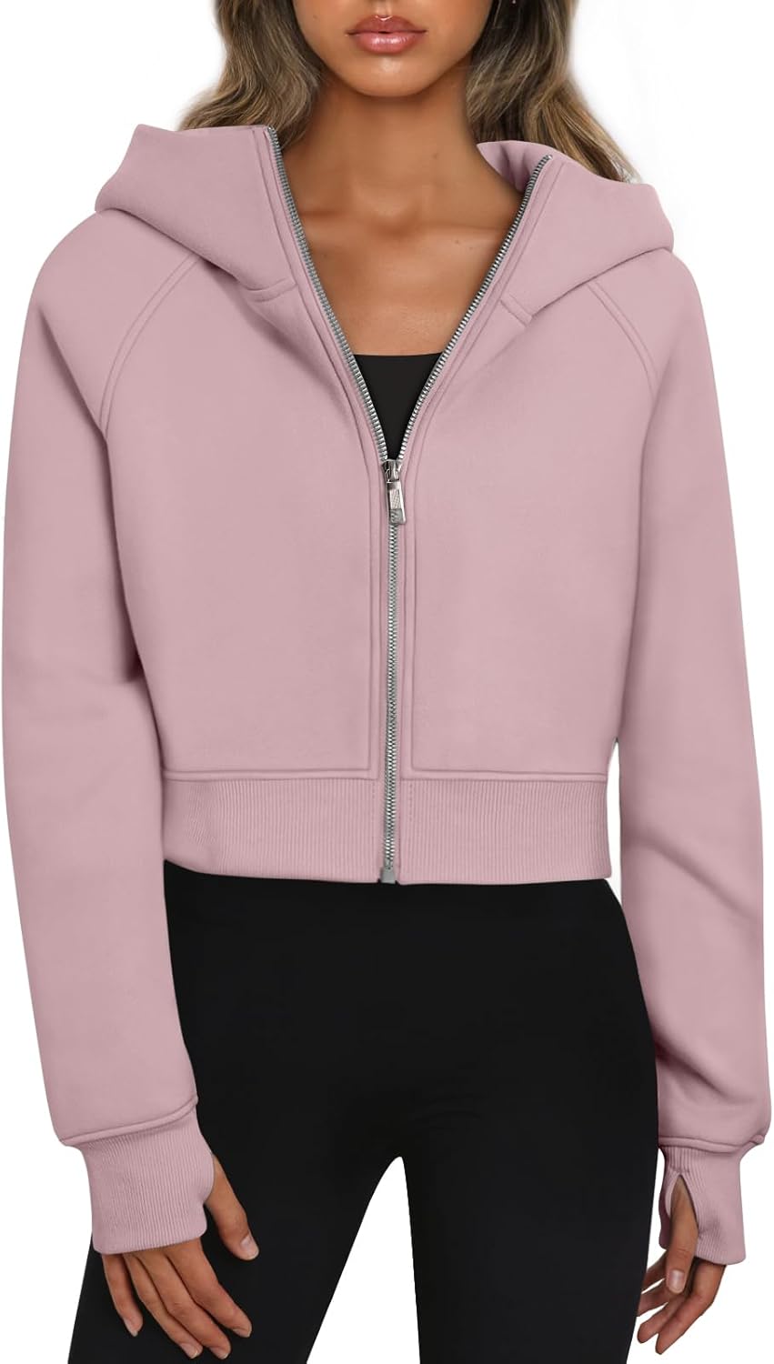 Women’s Full Zip Fleece Hoodie – Cozy Winter Jacket with Drop Shoulder Collar, Soft & Breathable Sweatshirt for Fall & Winter