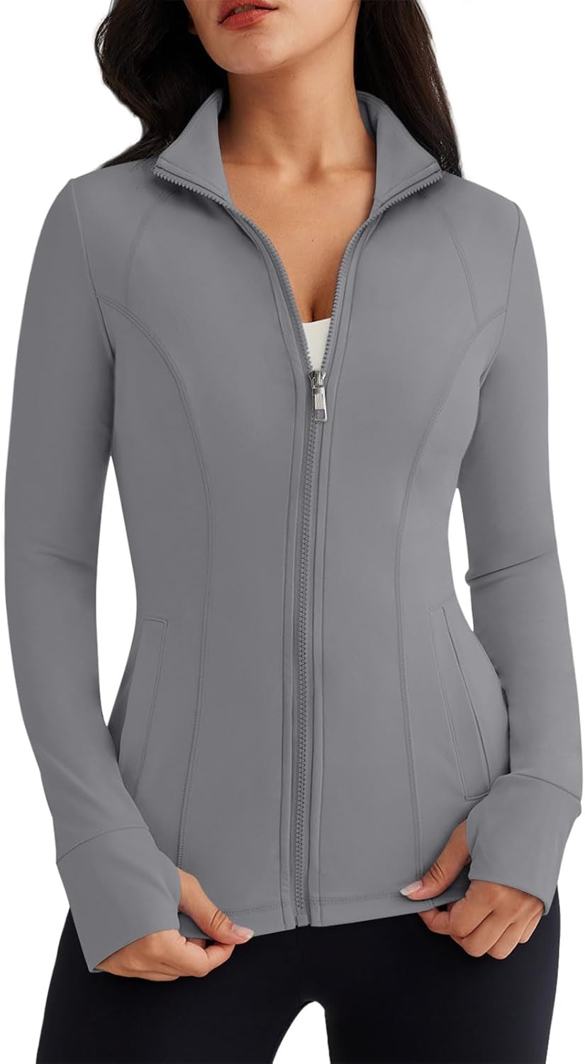 Women’s Full Zip Athletic Jacket – Breathable Lightweight Zip-Up Hoodie with Stand-Up Collar