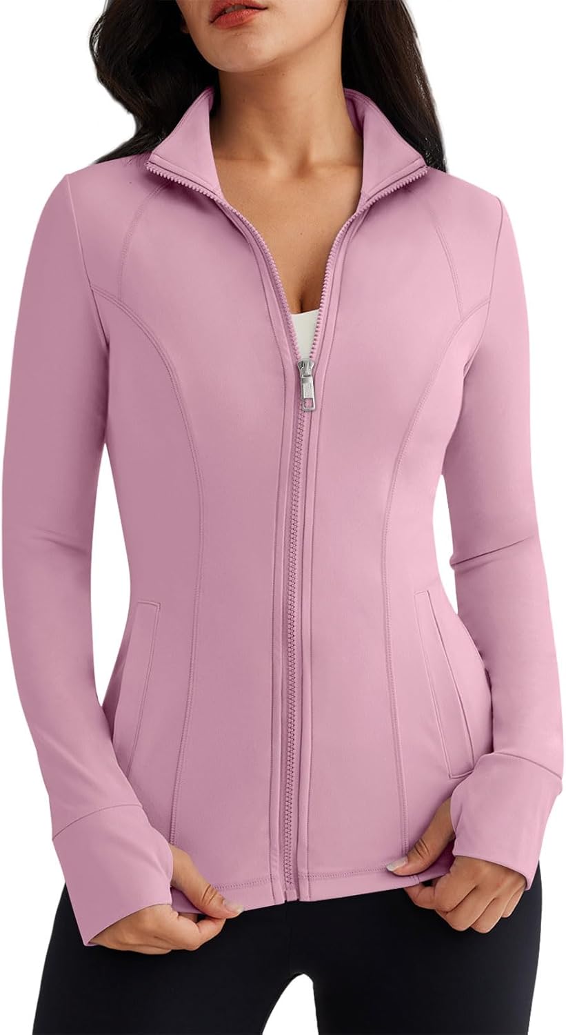 Women’s Full Zip Athletic Jacket – Breathable Lightweight Zip-Up Hoodie with Stand-Up Collar