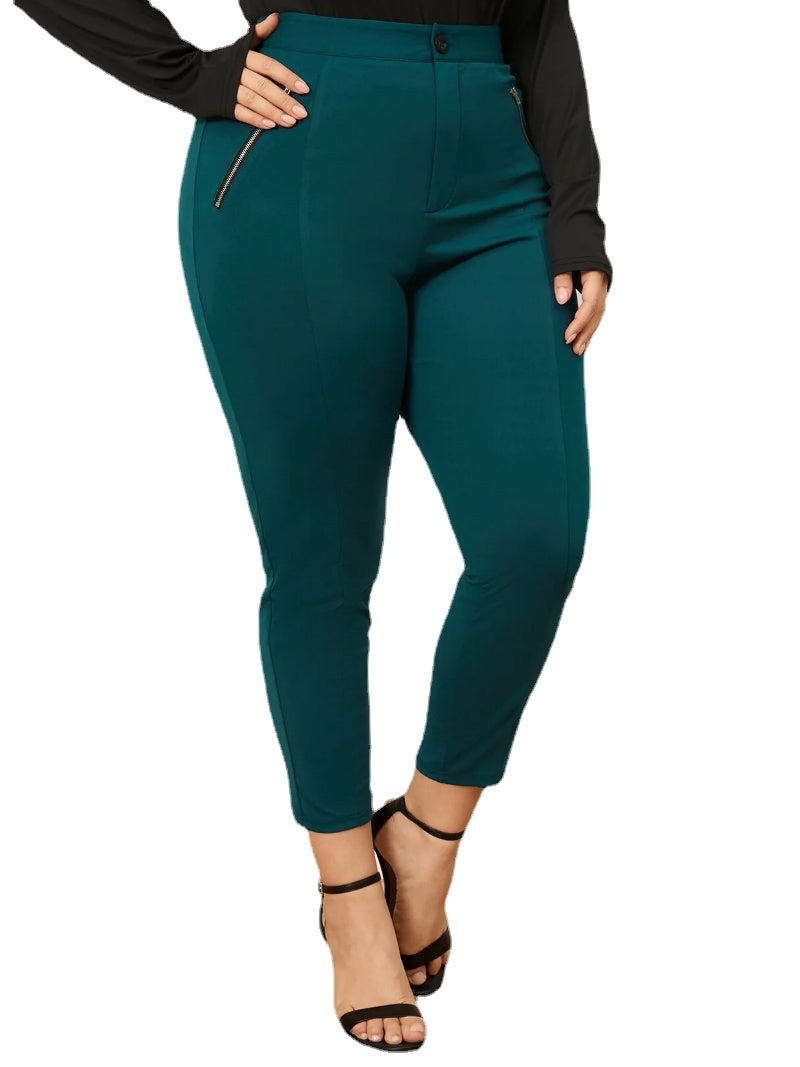 Plus Size Button Design Zip Front Pants