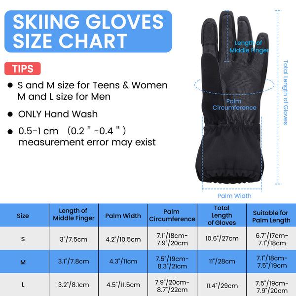 Black Waterproof Windproof Touchscreen Winter Sports Gloves for Skiing, Motorcycle, Bicycle, Running