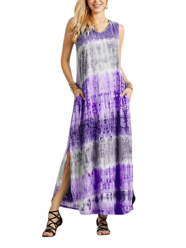 Women‘s Sleeveless Tie Dye Casual Split Comfortable Long Dress Secondary image