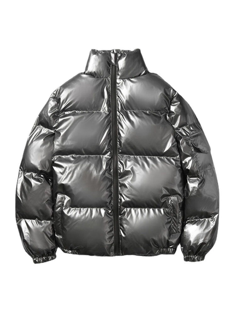 Mens Reflective Stand Collar Zipper Pocket Long Sleeve Cozy Down Jacket Main image