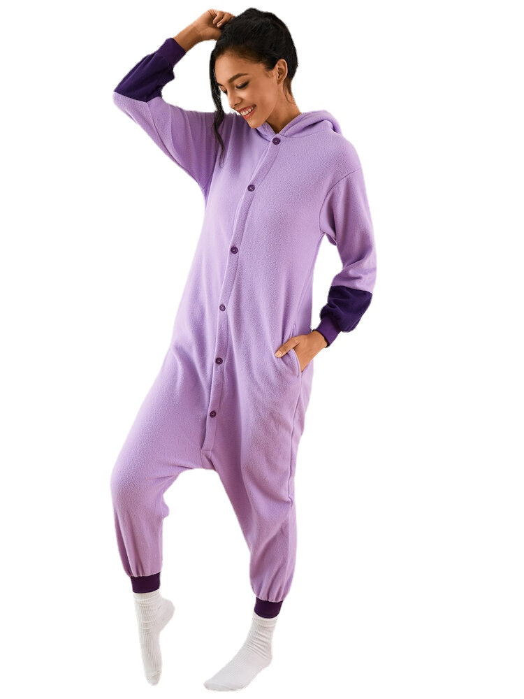 Women Cute Anime Elves Graphics Fleece One Piece Home Hooded Jumpsuit Cozy Homewear Secondary image