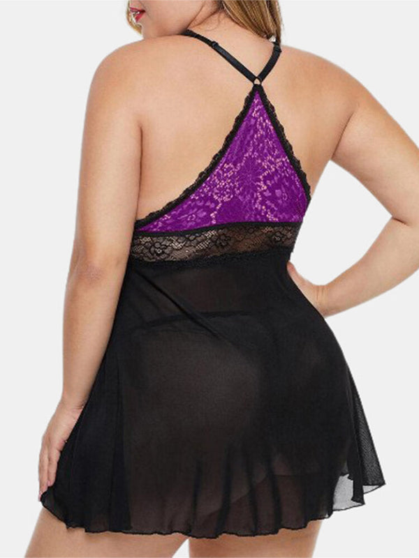 Plus Size Lace Backless Nightgown for Women