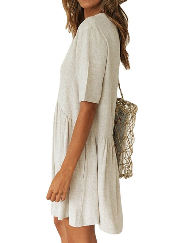 Women's Cotton Blend V-Neck Short Sleeve Nightgown - Simple, Comfortable Loungewear for Spring/Summer