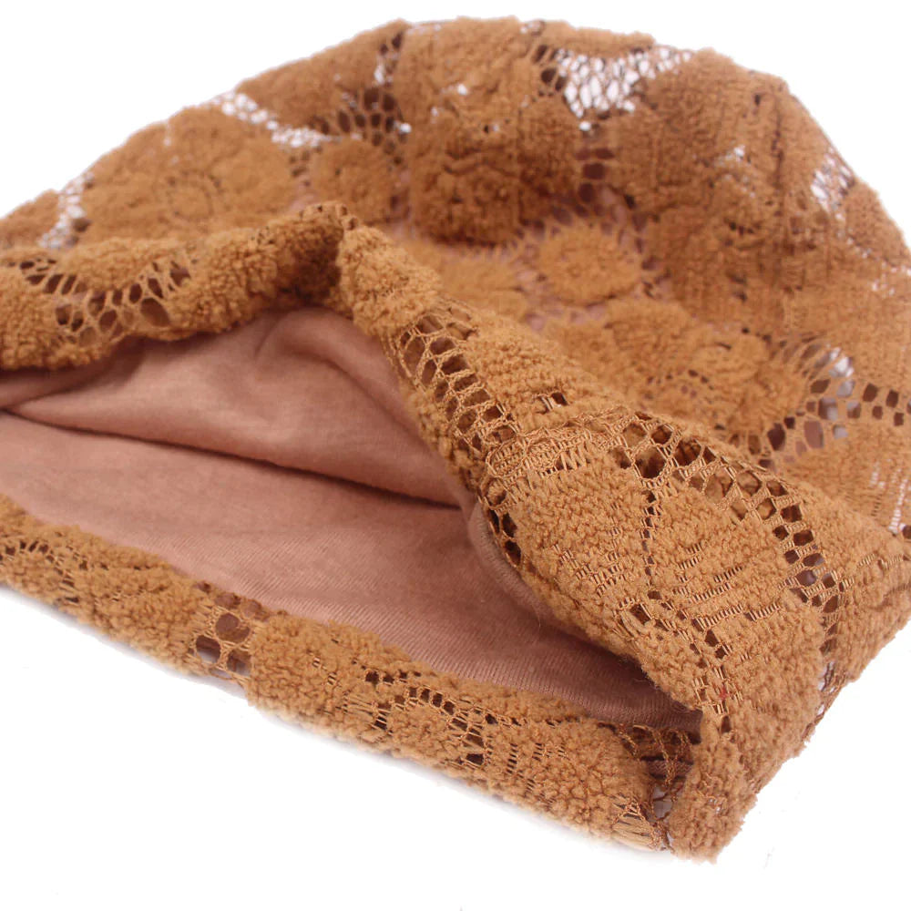 Women Flowers Lace Breathable Beanie Hat Comfortable Soild Color Sunshade Hat Secondary image