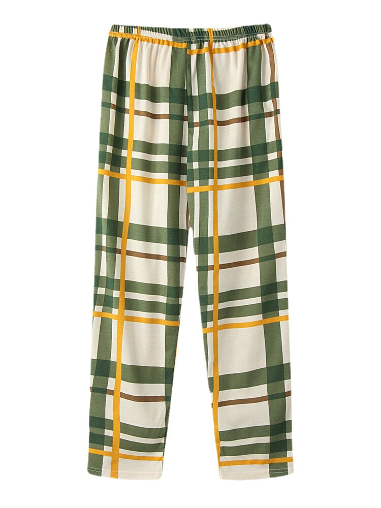Women's Cartoon Bear Print Pajama Set - Plaid Pants, O-Neck, Elastic Waist