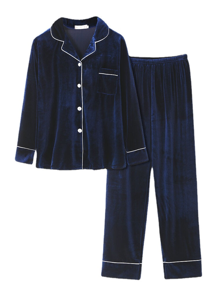 Plus Size Velvet Pajama Set: Lapel Button Top & Loose Straight Pants for Women