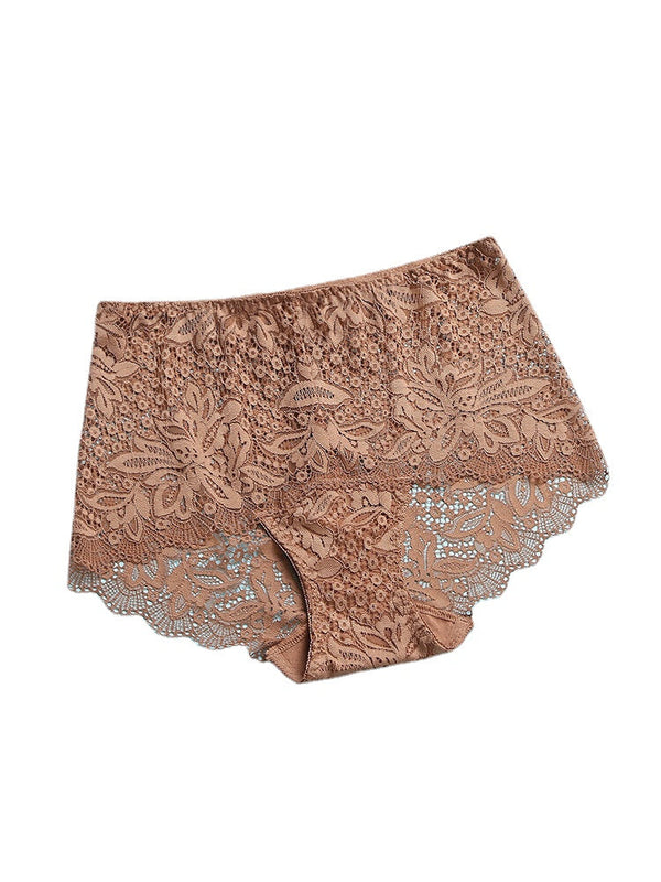 Women's Floral Lace Mid Waist Breathable Panties