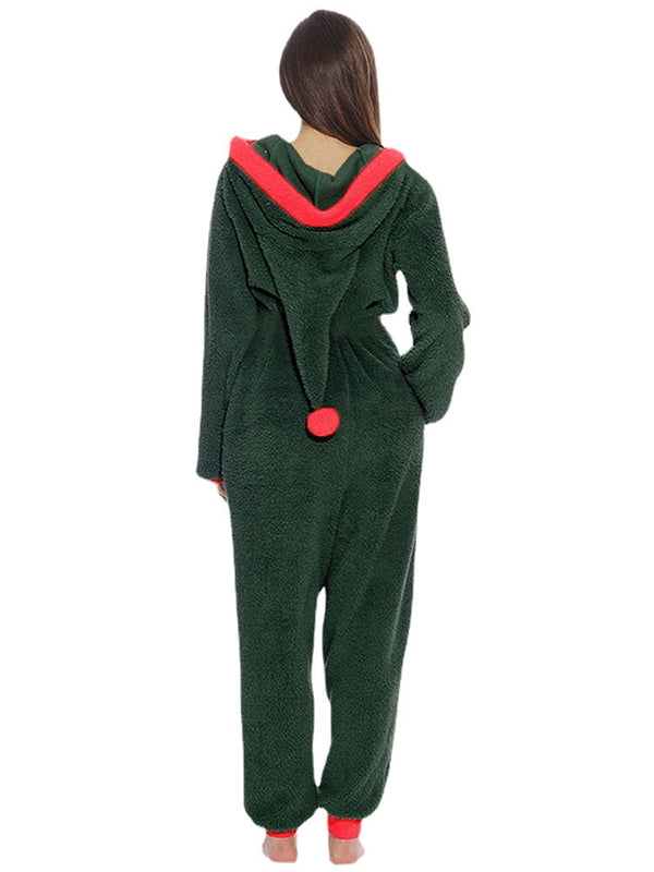 Women's Cozy Fleece Hooded Jumpsuit Sleepwear - Warm Long Sleeve Solid Color