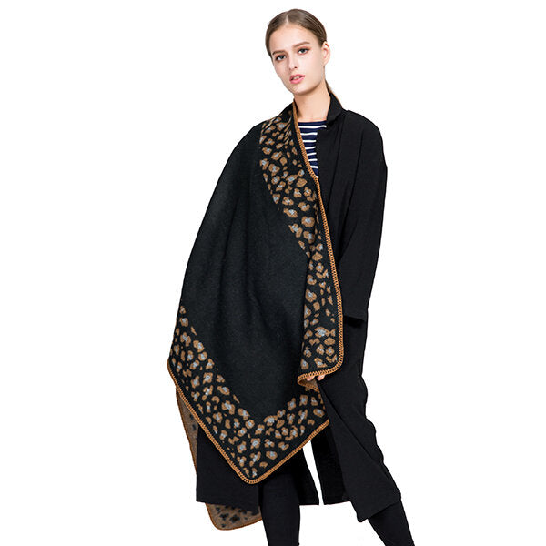 Women Printing Winter Warm Scarf Casual Leopard Pattern Scarf Shawl