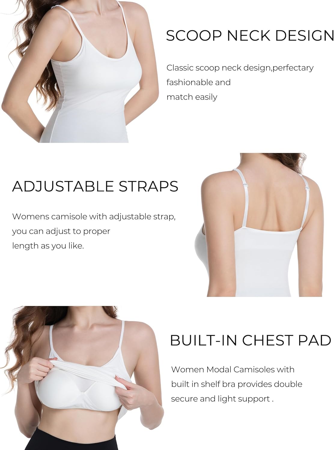 Camisole Tank Top for Women with Built-in Padded Shelf Bra Support,Spaghetti Strap Layering Camis, Basic Undershirt