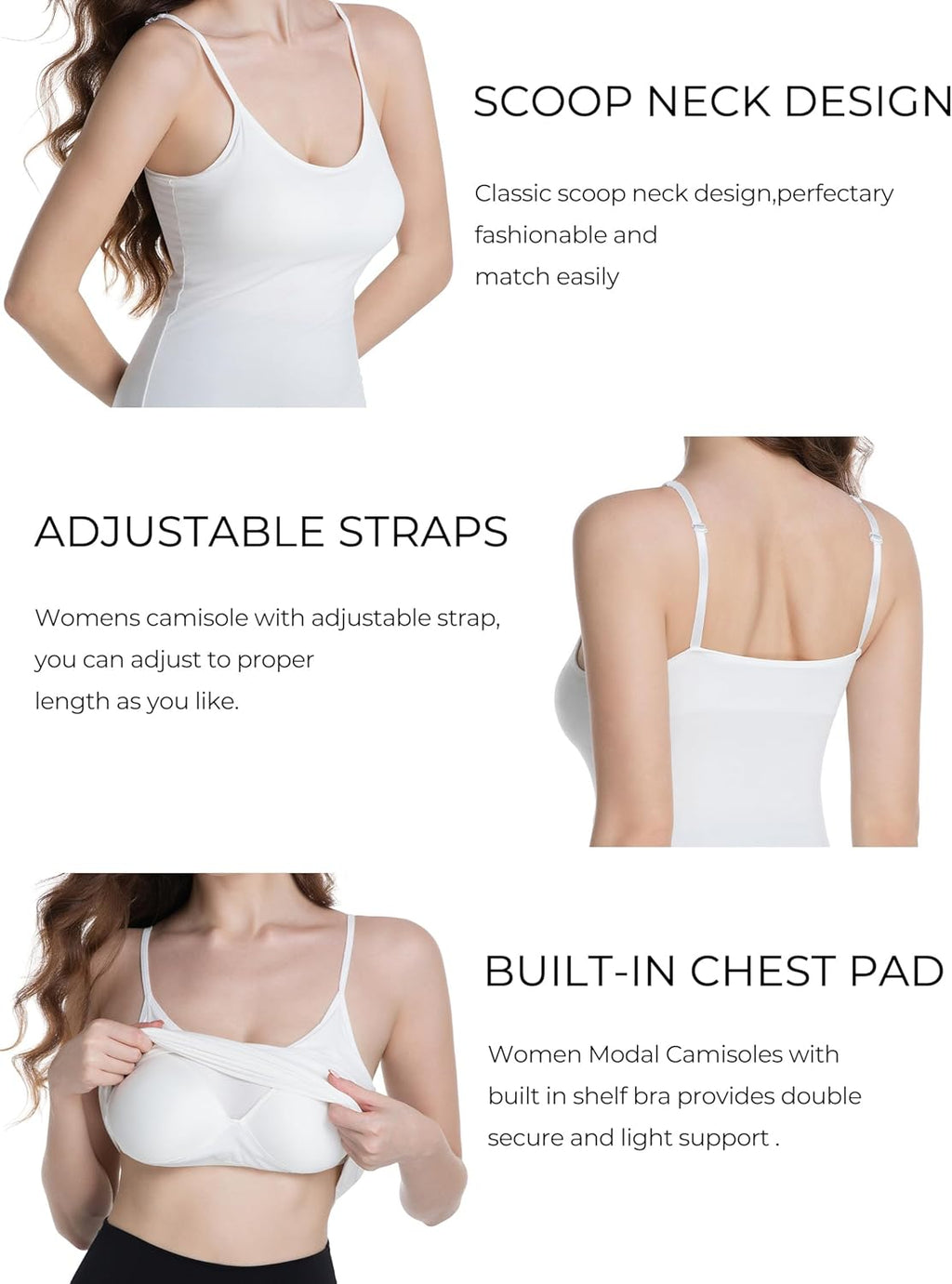 Camisole Tank Top for Women with Built-in Padded Shelf Bra Support,Spaghetti Strap Layering Camis, Basic Undershirt