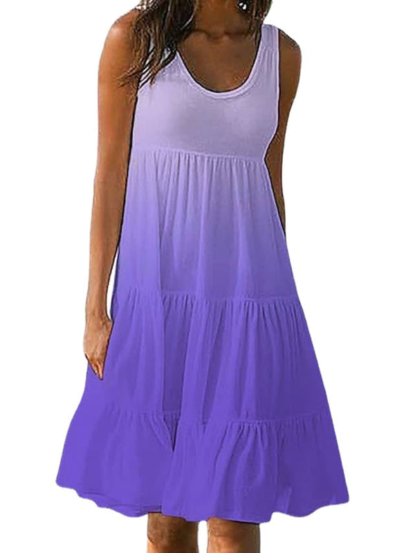 Women's Gradient Color Sleeveless Crew Neck Casual Loose Dress