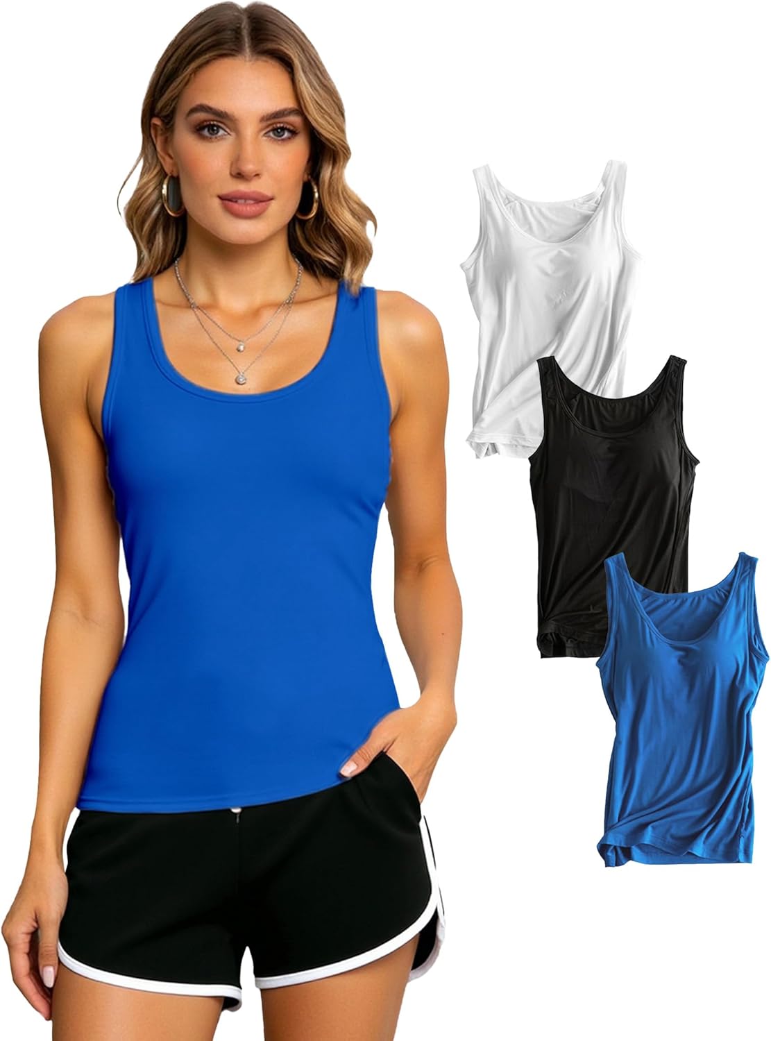 Alizeal 3 Pcs Women's Basic Solid Camisole Stretch Casual Tank Tops