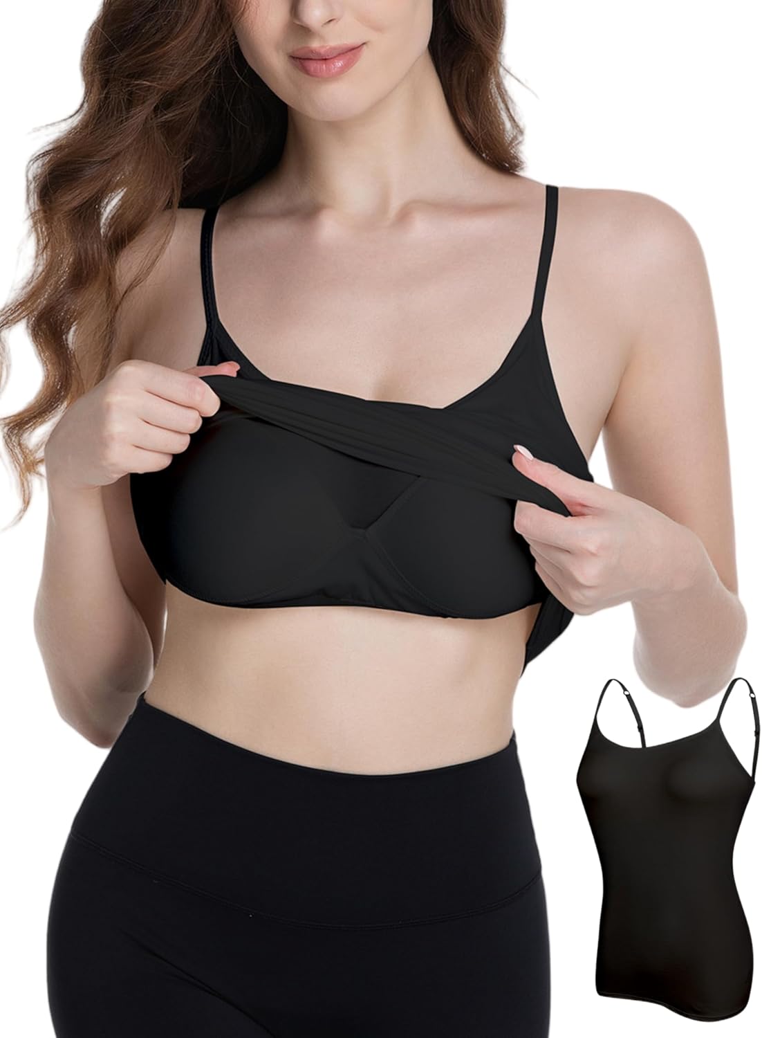 Camisole Tank Top for Women with Built-in Padded Shelf Bra Support,Spaghetti Strap Layering Camis, Basic Undershirt