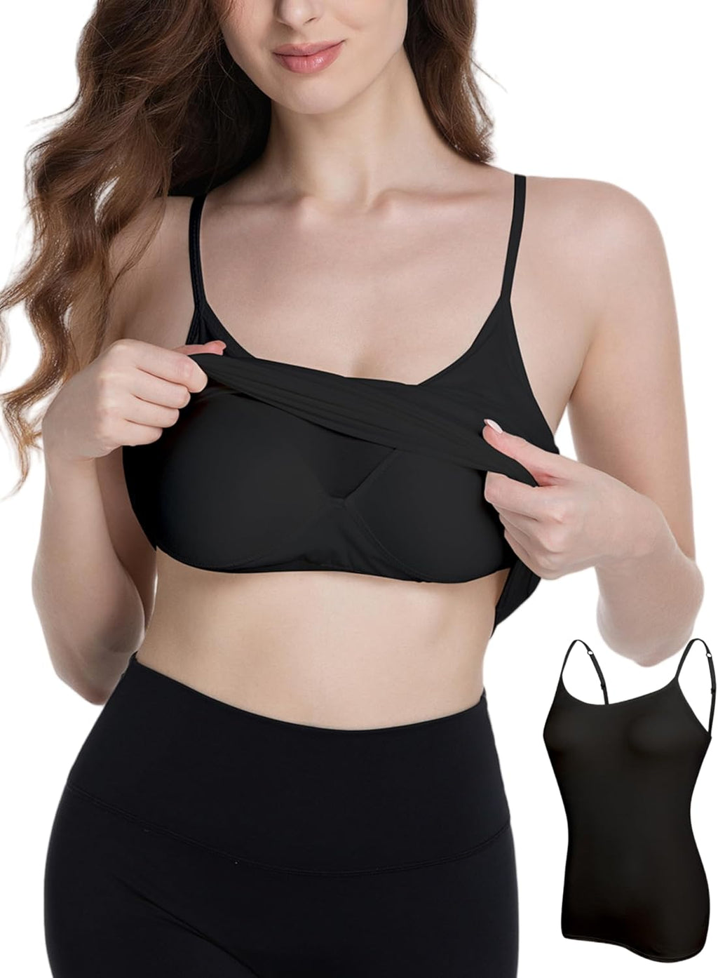Camisole Tank Top for Women with Built-in Padded Shelf Bra Support,Spaghetti Strap Layering Camis, Basic Undershirt