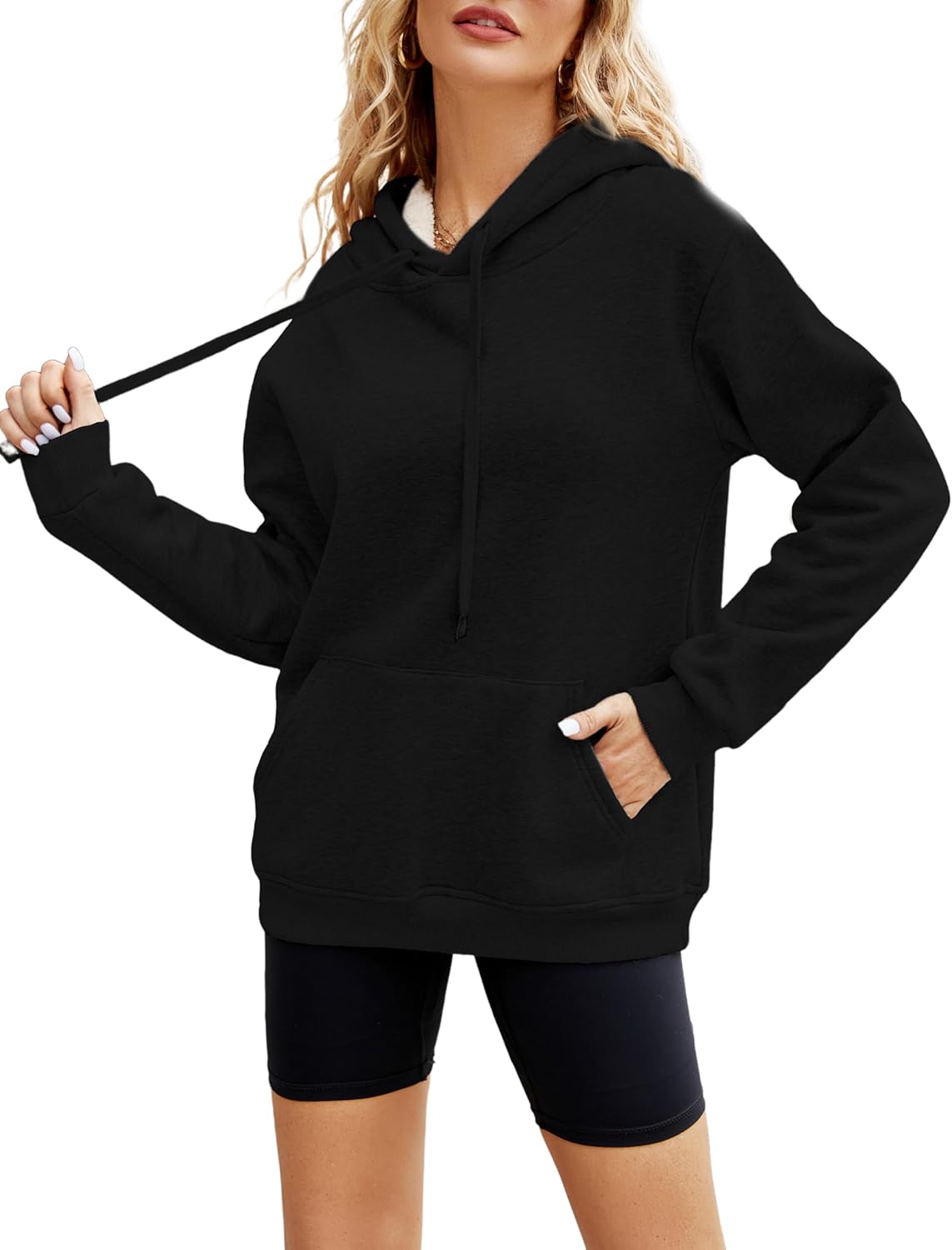 Women’s Cozy Sherpa Lined Hoodie Sweatshirt – Adjustable Drawstring Hood, Kangaroo Pocket, Long Sleeves for Fall & Winter Comfort Main image