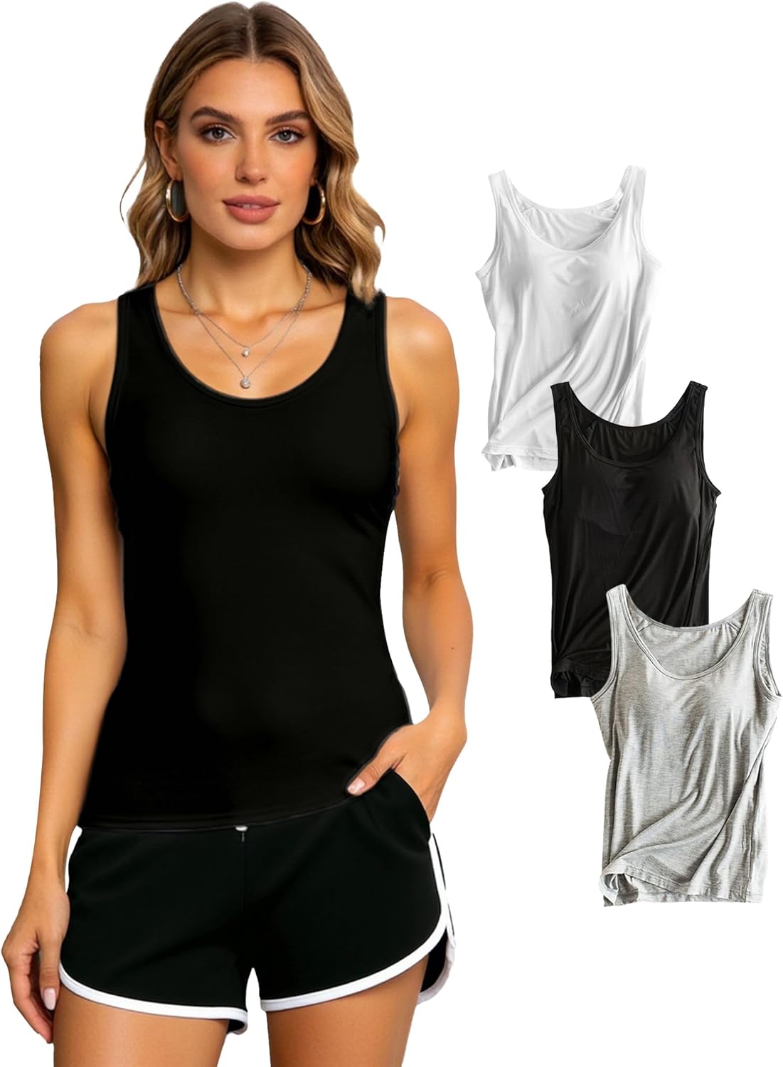 Alizeal 3 Pcs Women's Basic Solid Camisole Stretch Casual Tank Tops