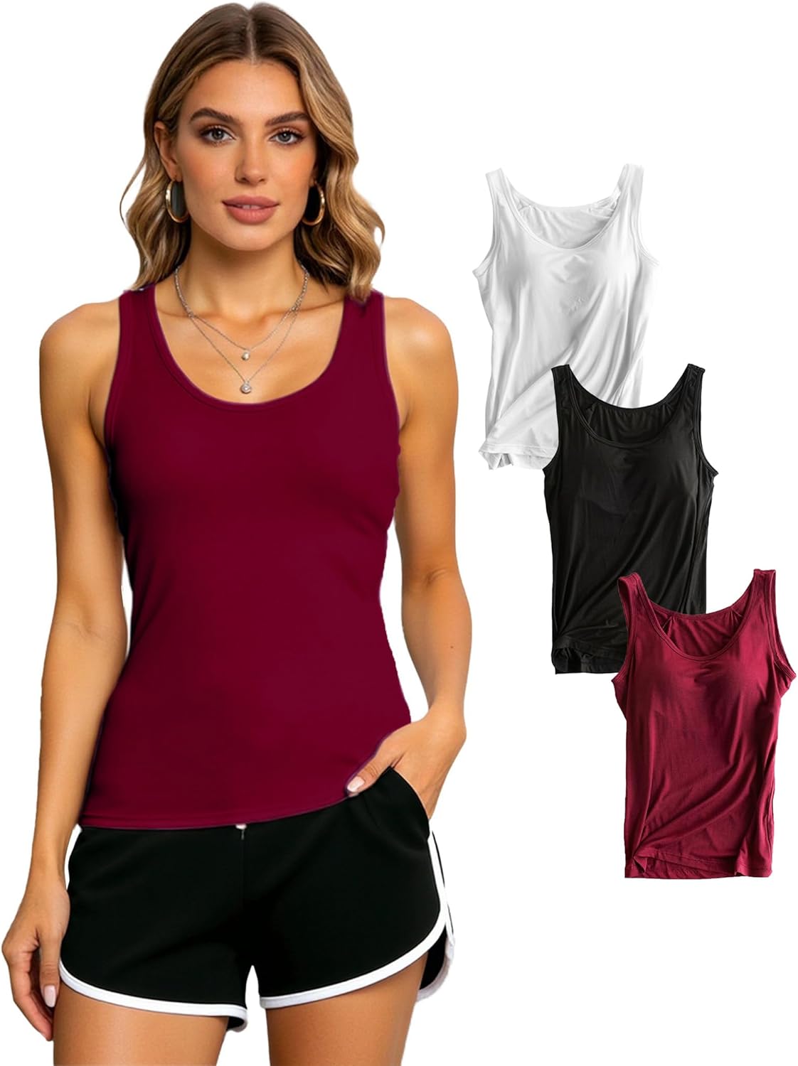 Alizeal 3 Pcs Women's Basic Solid Camisole Stretch Casual Tank Tops