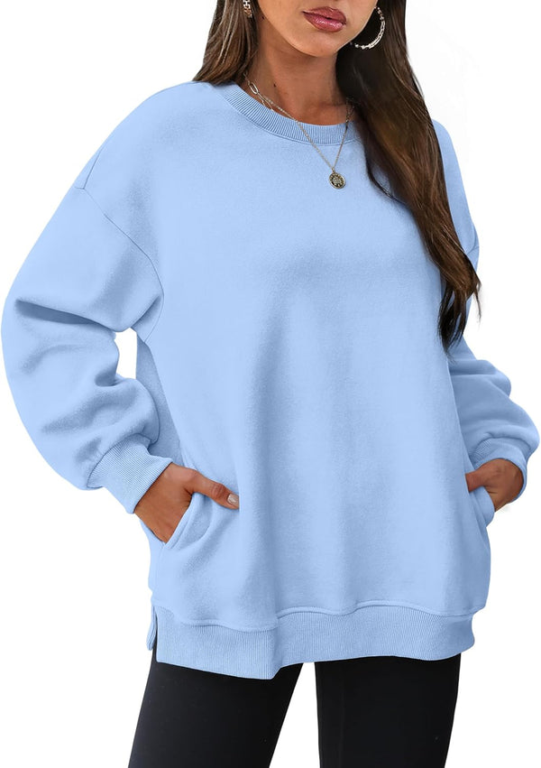 Women's Oversized Crewneck Sweatshirt - Fall Fashion Fleece Pullover with Pockets