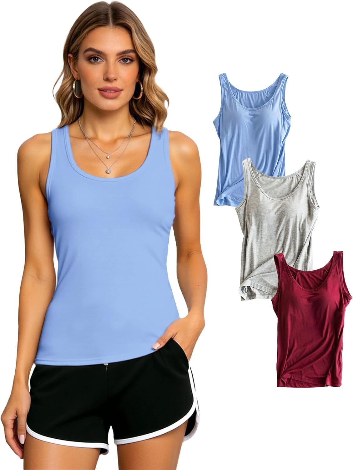 Alizeal 3 Pcs Women's Basic Solid Camisole Stretch Casual Tank Tops