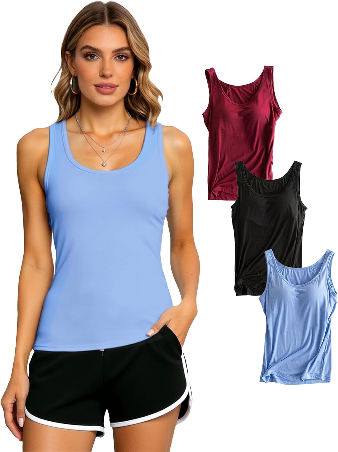 Alizeal 3 Pcs Women's Basic Solid Camisole Stretch Casual Tank Tops