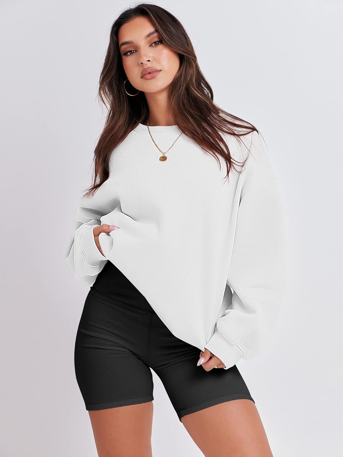Oversized Crewneck Sweatshirt - Women's Teen Girls Fleece Pullover Sweater Top