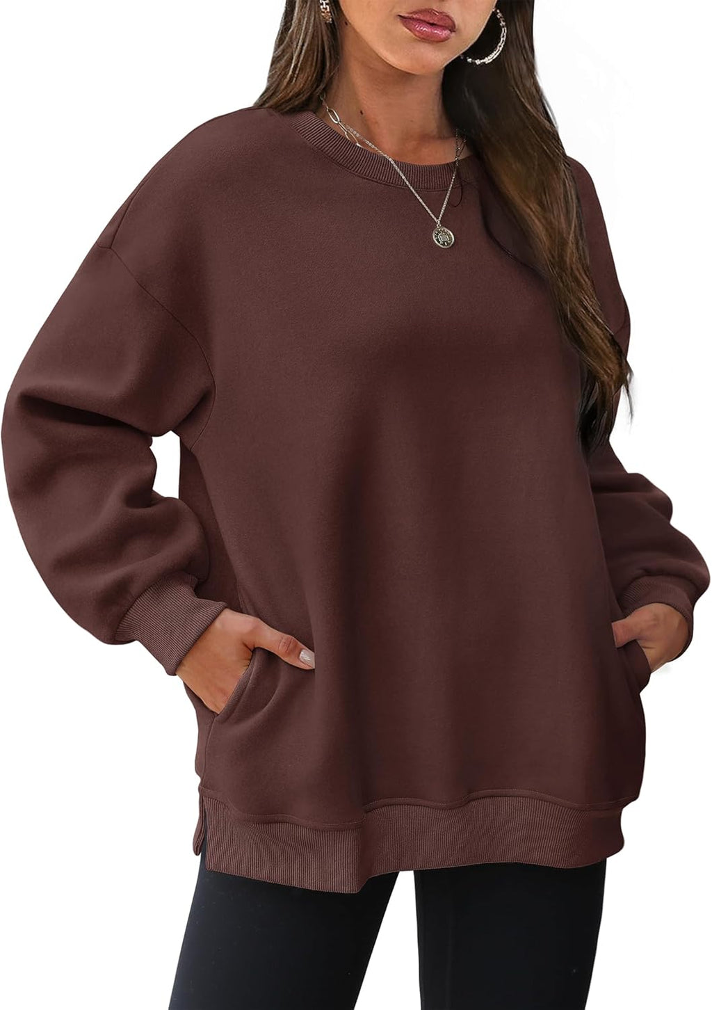 Women's Oversized Crewneck Sweatshirt - Fall Fashion Fleece Pullover with Pockets