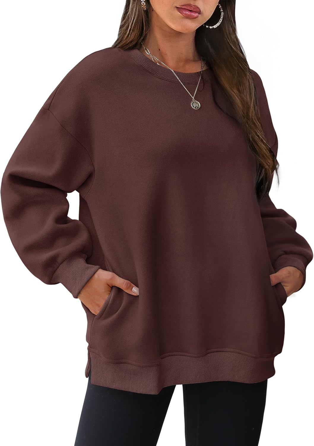 Women's Oversized Crewneck Sweatshirt - Fall Fashion Fleece Pullover with Pockets