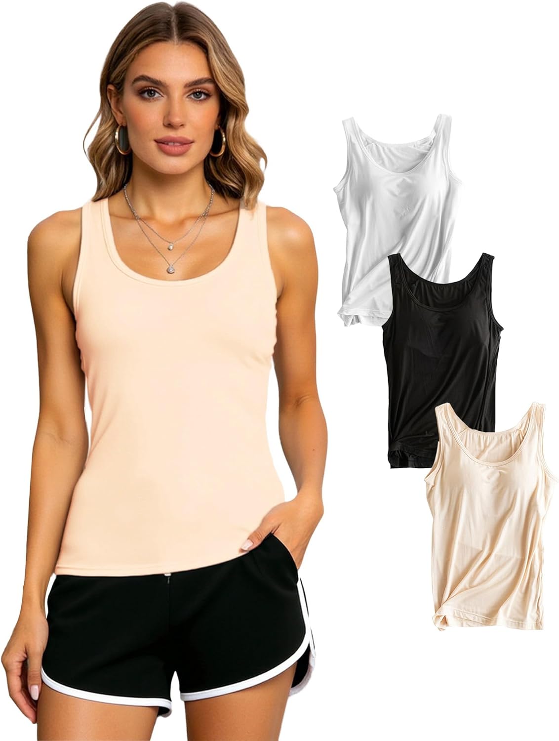 Alizeal 3 Pcs Women's Basic Solid Camisole Stretch Casual Tank Tops